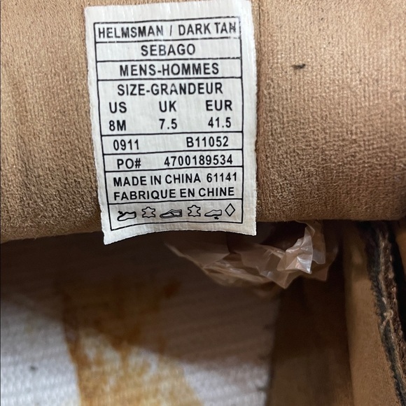 Sebago Helmsman Dark Tan Leather Boat Shoes Men’s 8M Moc Toe Deck Casual Lace - Picture 2 of 16